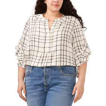 Plus Size Ruffled-Cuff Split-Neck Top