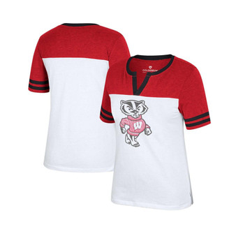 Women's White, Heather Red Wisconsin Badgers Frost Yourself Notch Neck T-shirt