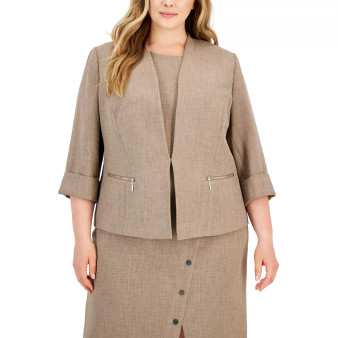 Plus Size Zip-Pocket Open-Front Jacket