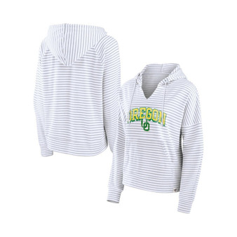 Women's Branded White Oregon Ducks Striped Notch Neck Pullover Hoodie