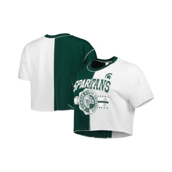 Women's Green, White Michigan State Spartans Colorblock Cropped T-shirt