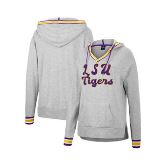 Women's Heathered Gray LSU Tigers Andy V-Neck Pullover Hoodie