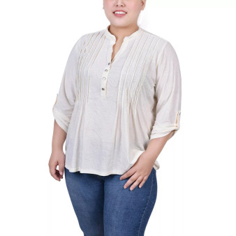 Plus Size 3/4 Roll Tab Pullover Top