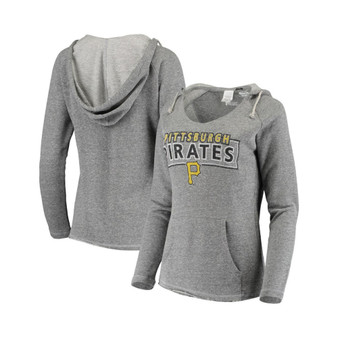 Women's Heathered Gray Pittsburgh Pirates Mainstream Raglan Tri-Blend V-Neck Pullover Hoodie