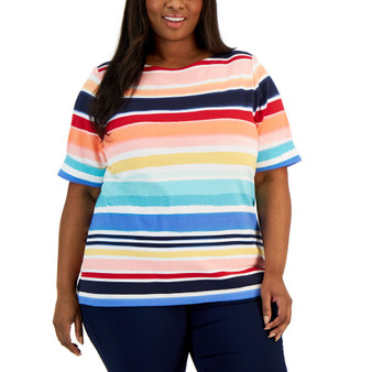 Plus Size Honolulu Stripes Boat-Neck Top, Created for Macy's