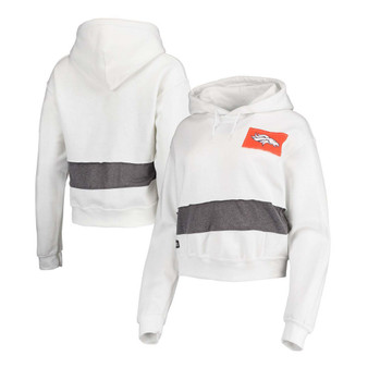 Women's White Denver Broncos Crop Pullover Hoodie
