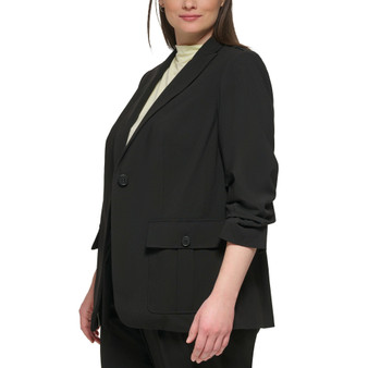 Plus Size One-Button Patch-Pocket Jacket