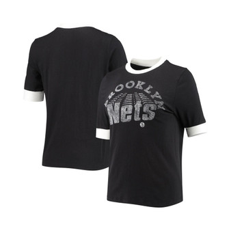 Women's Black Brooklyn Nets Slim Ringer T-shirt