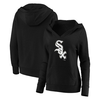 Plus Size Black Chicago White Sox Official Logo Crossover V-Neck Pullover Hoodie