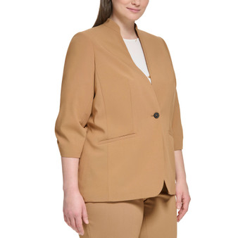 Plus Size Stand-Collar Ruched-Sleeve Blazer