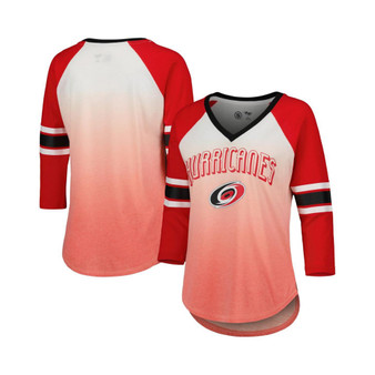 Women's Red Carolina Hurricanes Lead Off Tri-Blend Raglan 3/4-Sleeve V-Neck T-shirt
