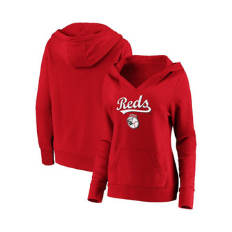 Women's Red Cincinnati Reds Core Team Lockup V-Neck Pullover Hoodie