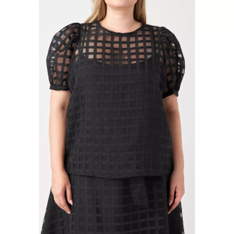 Women's Plus size Plaid See Through Top