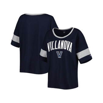 Women's Navy Villanova Wildcats Jumbo Arch Striped Half-Sleeve T-shirt