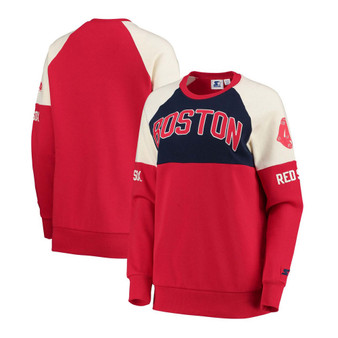 Women's Navy-Red Boston Red Sox Baseline Raglan Historic Logo Pullover Sweatshirt