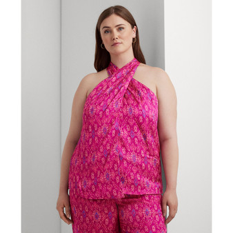 Plus Size Satin Criss-Cross Halter Top