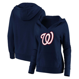 Plus Size Navy Washington Nationals Official Logo Crossover V-Neck Pullover Hoodie
