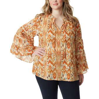 Plus Size Mariyah Printed Bell-Sleeve Tie-Neck Top