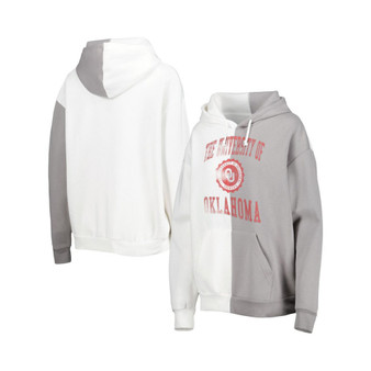 Women's Gray and White Oklahoma Sooners Split Pullover Hoodie