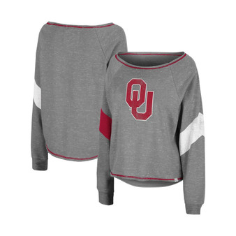 Women's Heather Gray Oklahoma Sooners Amped Chevron Stripe Raglan Boat Neck Pullover Sweatshirt
