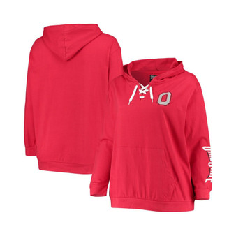 Women's Scarlet Ohio State Buckeyes Plus Size Lace-Up V-Neck 2-Hit Pullover Hoodie