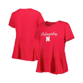 Women's Scarlet Nebraska Huskers Willow Ruffle-Bottom T-shirt