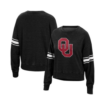 Women's Black Oklahoma Sooners Camden Sleeve Stripe Washed Pullover Sweatshirt