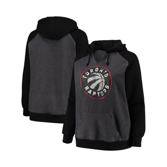 Women's Branded Heathered Charcoal and Black Toronto Raptors Plus Size Raglan Notch Neck Pullover Hoodie