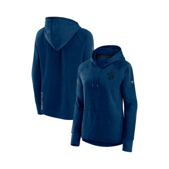 Women's Branded Heather Deep Sea Blue Seattle Kraken Authentic Pro Road Performance Raglan Pullover Hoodie