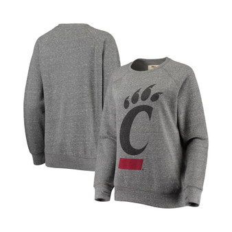 Women's Heathered Gray Cincinnati Bearcats Big Logo Knobi Fleece Raglan Pullover Sweatshirt