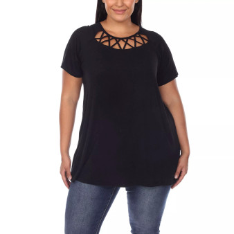 Plus Size Crisscross Cutout Short Sleeve Top
