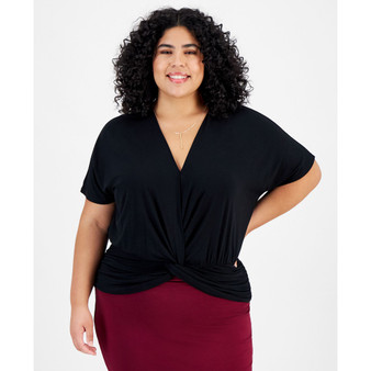 Plus Size Knot-Front V-Neck Top, Created for Macy's