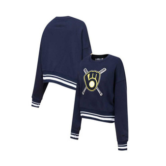 Women's Navy Milwaukee Brewers Mash Up Pullover Sweatshirt