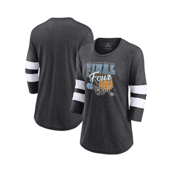 Women's Branded Heathered Charcoal North Carolina Tar Heels 2022 NCAA Men's Basketball Tournament March Madness Final Four Banners Vintage-Like 3/4 Sleeve Scoop Neck T-shirt