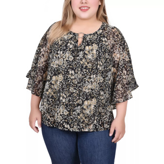 Plus Size Chiffon Poncho Top with Ring