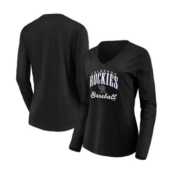 Women's Black Colorado Rockies Victory Script V-Neck Long Sleeve T-shirt