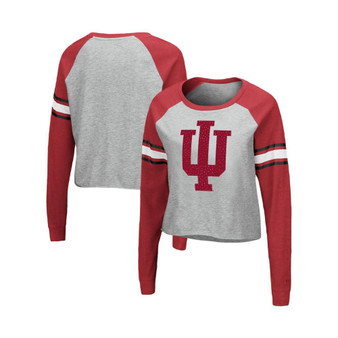 Women's Heathered Gray, Cardinal Indiana Hoosiers Decoder Pin Raglan Long Sleeve T-shirt