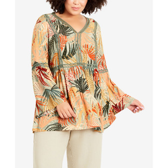 Plus Size Bell Sleeve Print Top