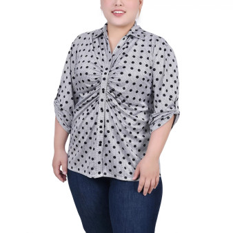 Plus Size 3/4 Roll Tab Rouched-Front Top