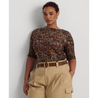 Plus Size Boat-Neck Elbow-Sleeve Tee