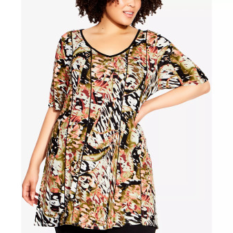 Plus Size Swing Panel Print Tunic Top