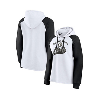Women's Branded White, Black Brooklyn Nets Record Holder Raglan Pullover Hoodie