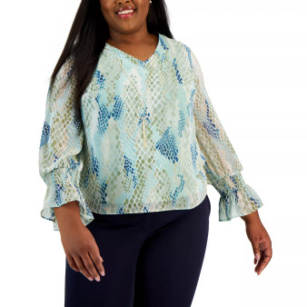 Plus Size Snake Skin Print Blouse, Created for Macy's