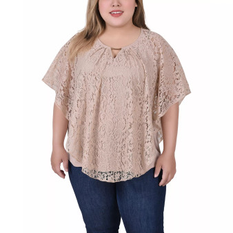Plus Size Lace Poncho Top with Bar