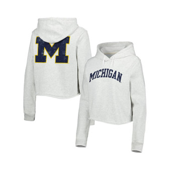 Women's Ash Michigan Wolverines 2-Hit 1636 Cropped Pullover Hoodie