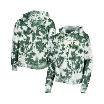 Women's Hunter Green Milwaukee Bucks Brushed Cotton Tie-Dye Pullover Hoodie