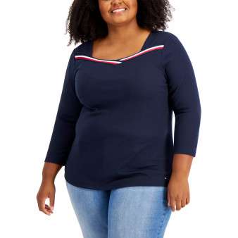 Plus Size Ribbed 3/4-Sleeve Top