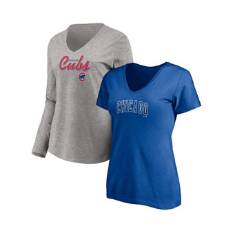 Women's Branded Royal, Heathered Gray Chicago Cubs Team V-Neck T-shirt Combo Set
