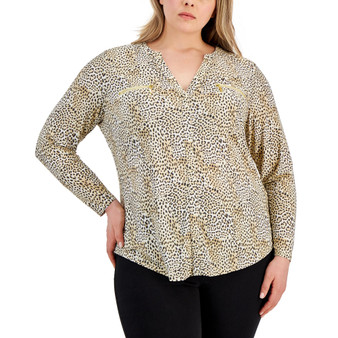 Plus Size Animal-Print Zipper-Pocket Top, Created for Macy's