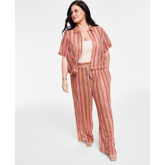 Trendy Plus Size Striped Crochet Top